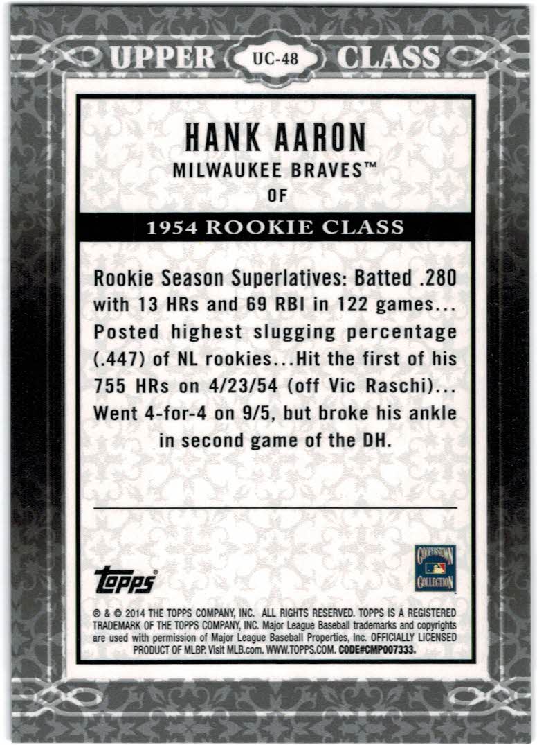 2014 Topps Upper Class #UC48 Hank Aaron back image