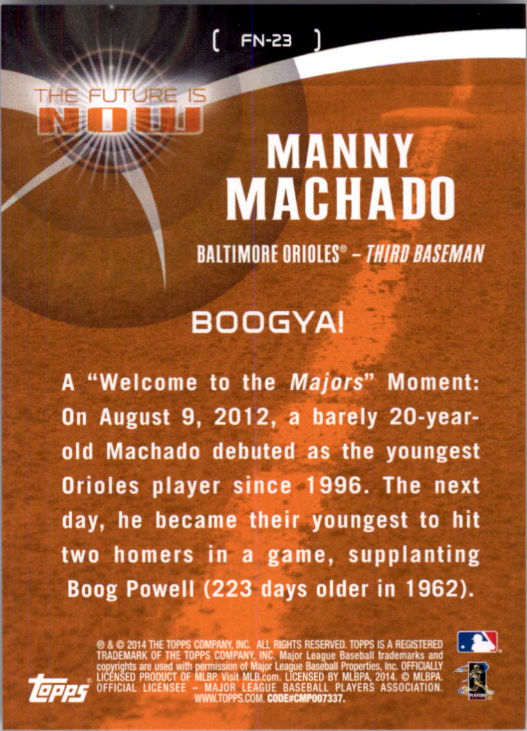 2014 Topps The Future is Now #FN23 Manny Machado back image