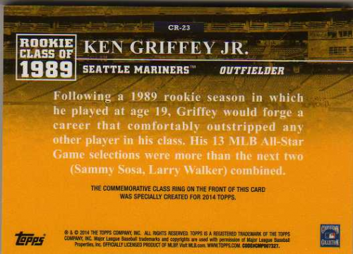 2014 Topps Class Rings Gold #CR23 Ken Griffey Jr. back image
