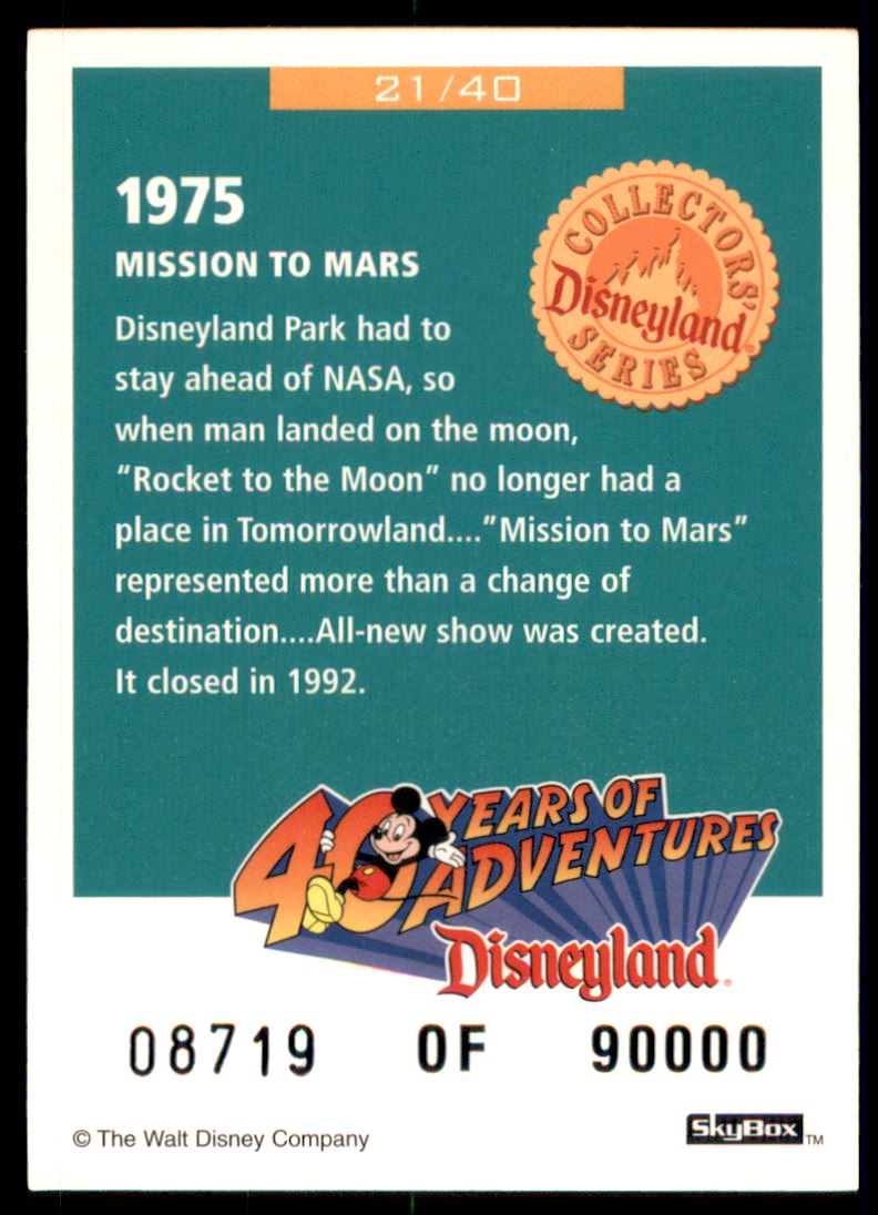 1999 Disneyland 40 Years of Adventure #21 Mission to Mars back image