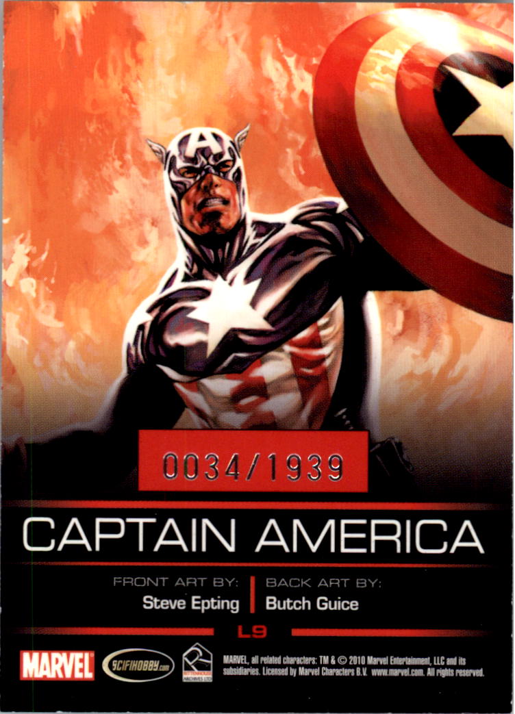 2010 Rittenhouse Legends of Marvel Captain America #L9 Captain America back image