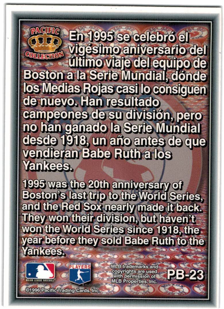 1996 Pacific Prisms Team Logos #PB23 Boston Red Sox back image