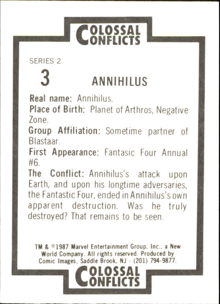 1987 Comic Images Marvel Colossal Conflicts #3 Annihilus back image