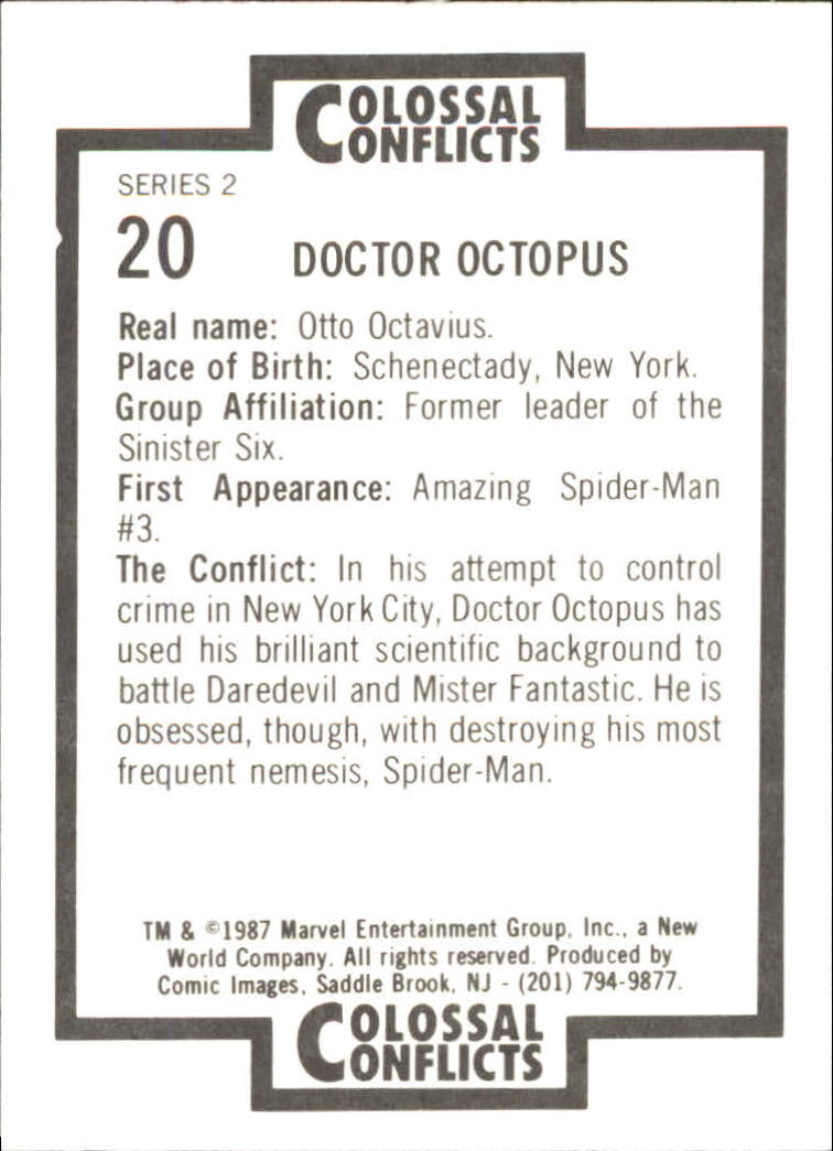 1987 Comic Images Marvel Colossal Conflicts #20 Dr. Octopus back image