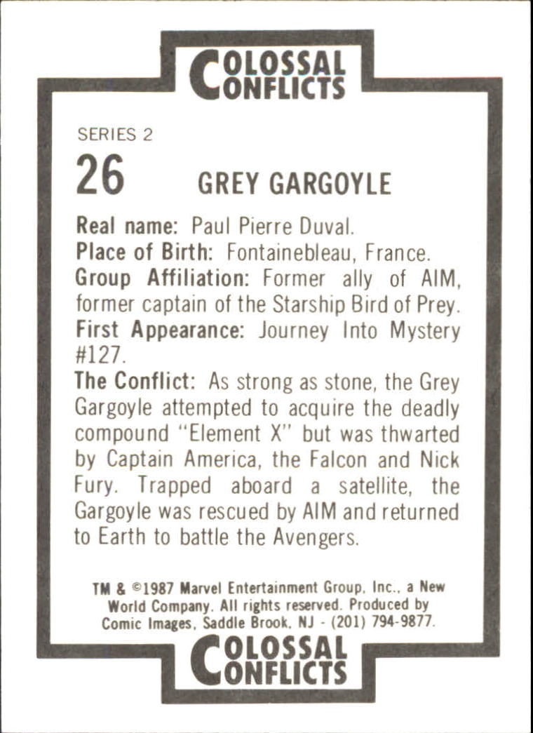 1987 Comic Images Marvel Colossal Conflicts #26 Grey Gargoyle back image