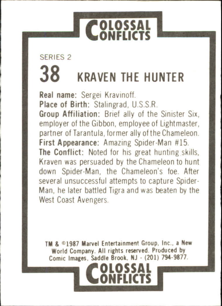 1987 Comic Images Marvel Colossal Conflicts #38 Kraven the Hunter back image