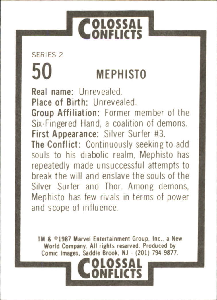 1987 Comic Images Marvel Colossal Conflicts #50 Mephisto back image