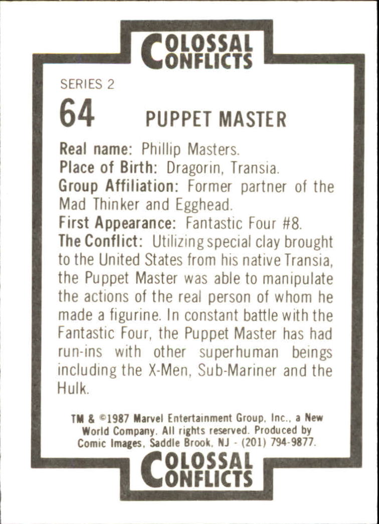 1987 Comic Images Marvel Colossal Conflicts #64 Pupper Master back image