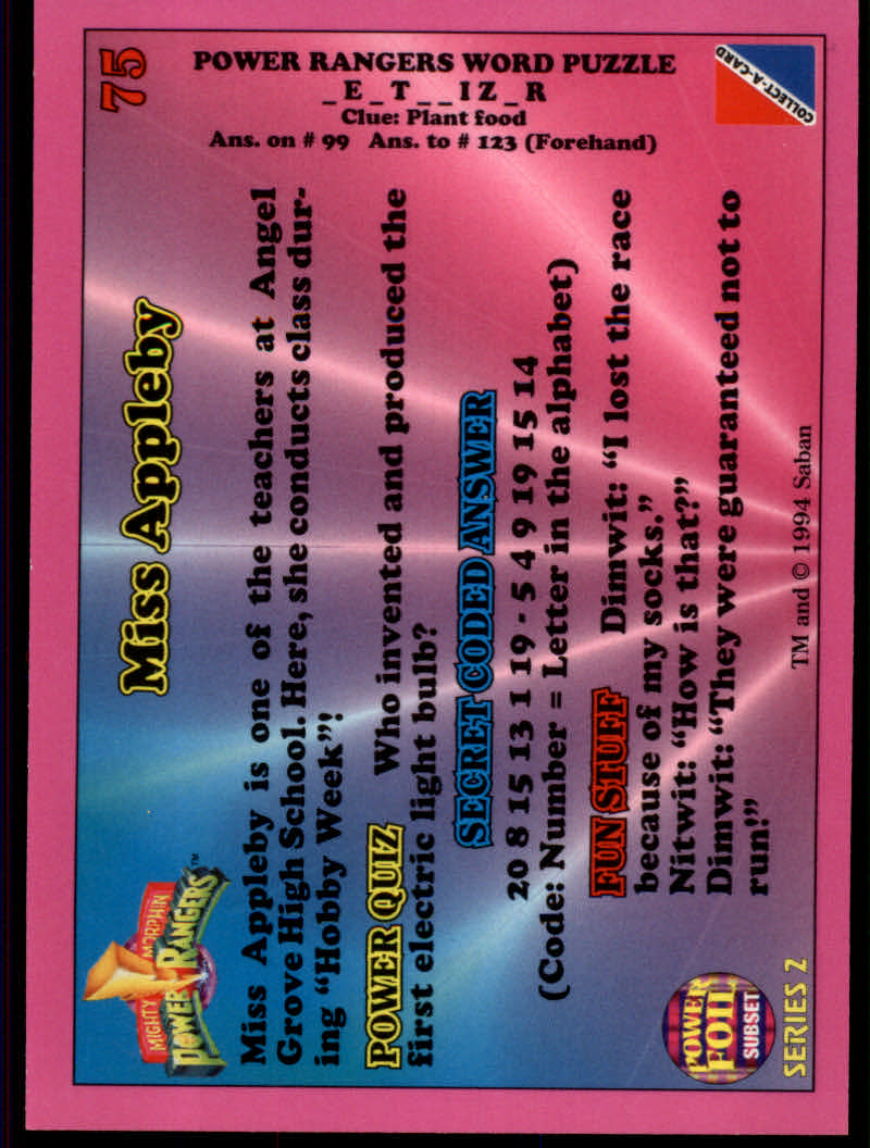 Power Rangers Series Two (1994 Collect-A-Card) "Foil" Parallel Cards - Picture 5 of 139