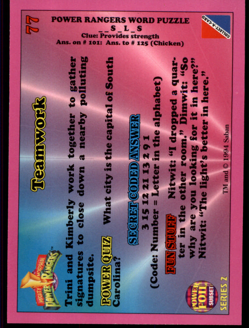 Power Rangers Series Two (1994 Collect-A-Card) "Foil" Parallel Cards - Picture 9 of 139