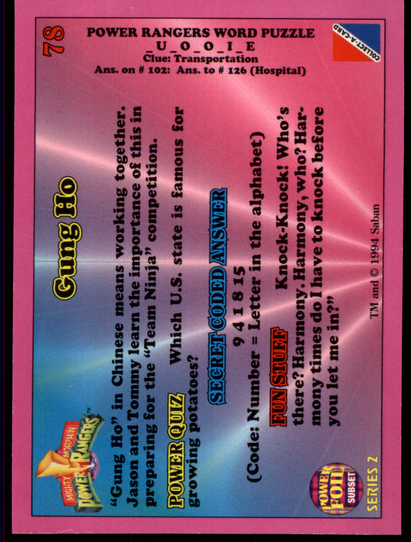 Power Rangers Series Two (1994 Collect-A-Card) "Foil" Parallel Cards - Picture 11 of 139
