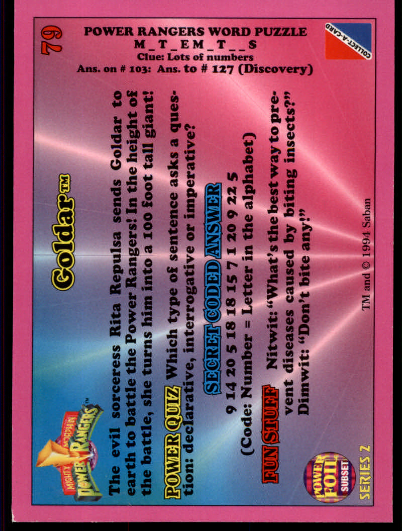Power Rangers Series Two (1994 Collect-A-Card) "Foil" Parallel Cards - Picture 13 of 139