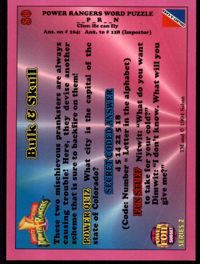 Power Rangers Series Two (1994 Collect-A-Card) "Foil" Parallel Cards - Picture 15 of 139