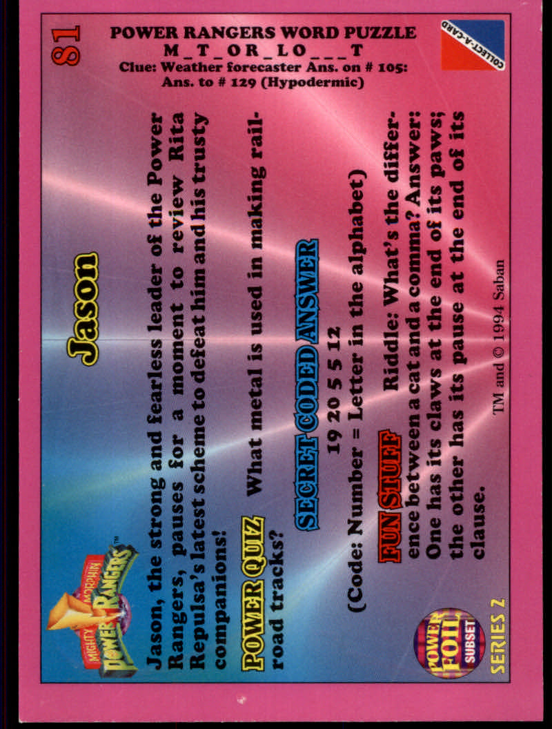 Power Rangers Series Two (1994 Collect-A-Card) "Foil" Parallel Cards - Picture 17 of 139