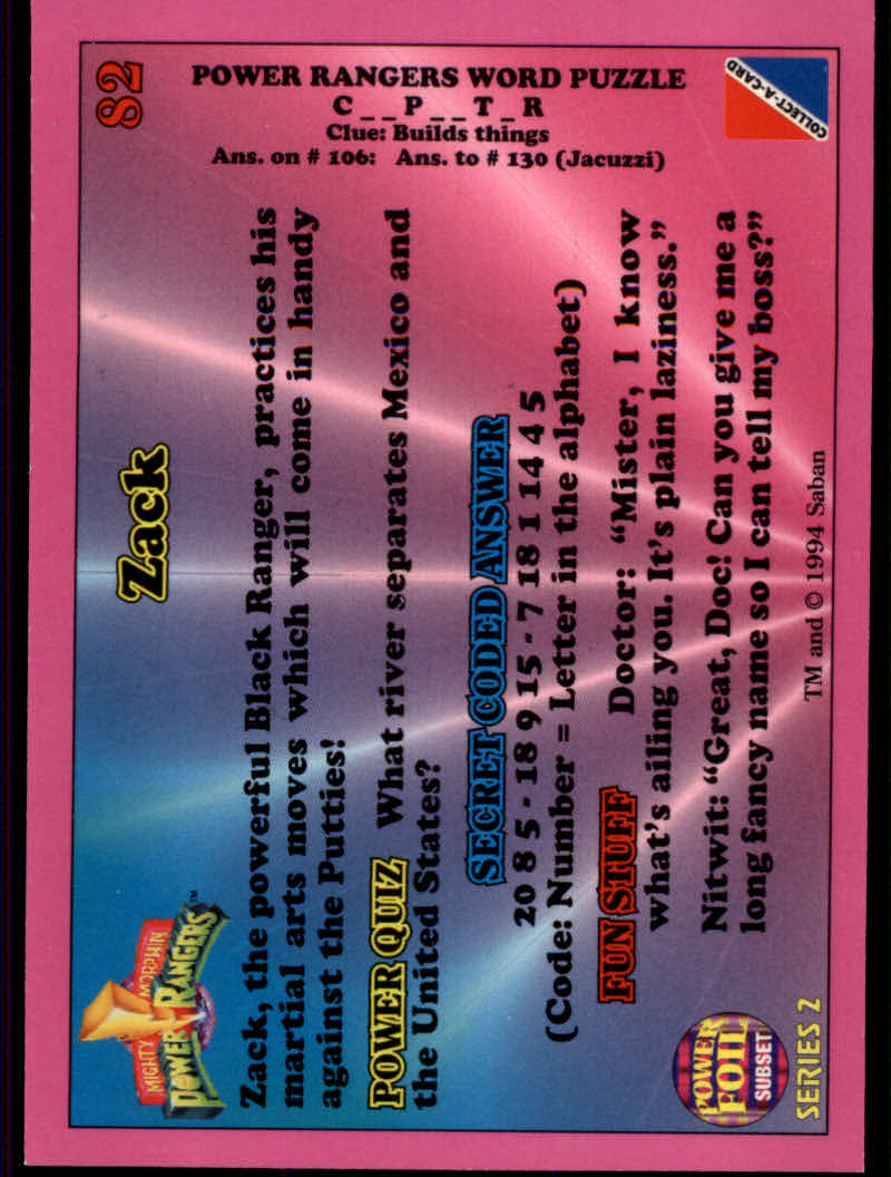 Power Rangers Series Two (1994 Collect-A-Card) "Foil" Parallel Cards - Picture 19 of 139
