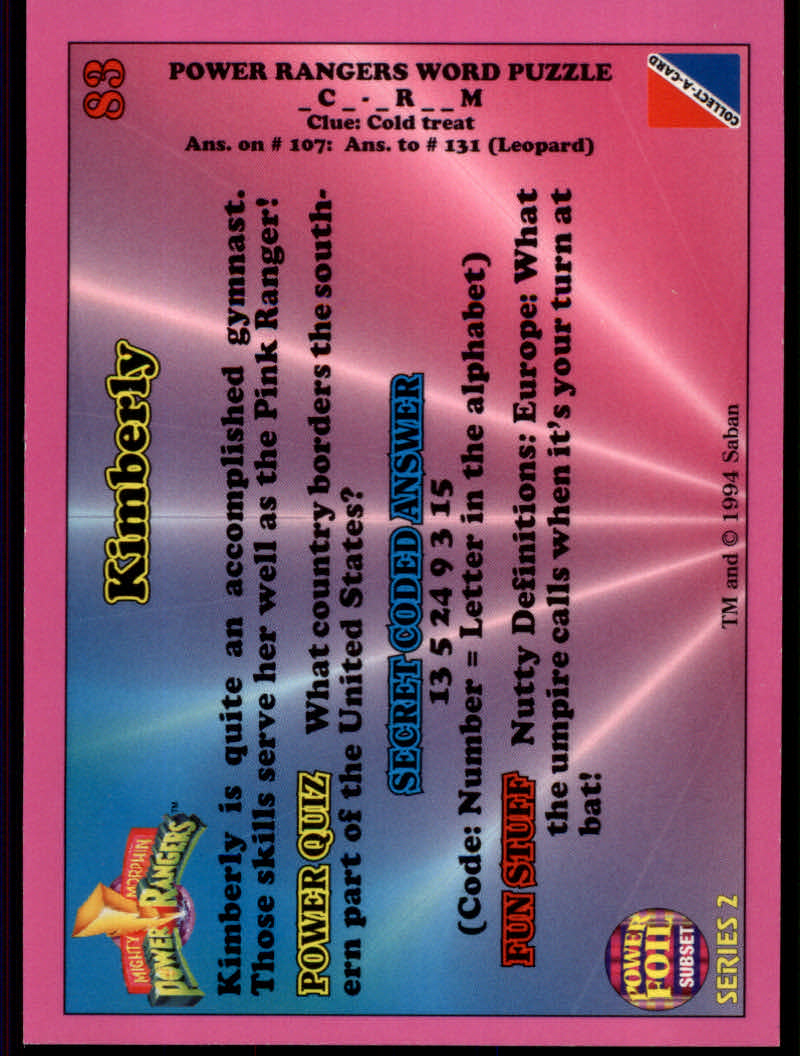 Power Rangers Series Two (1994 Collect-A-Card) "Foil" Parallel Cards - Picture 21 of 139