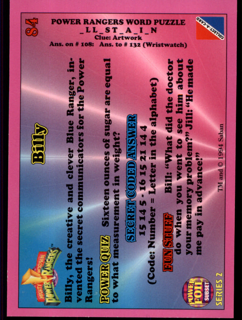 Power Rangers Series Two (1994 Collect-A-Card) "Foil" Parallel Cards - Picture 23 of 139