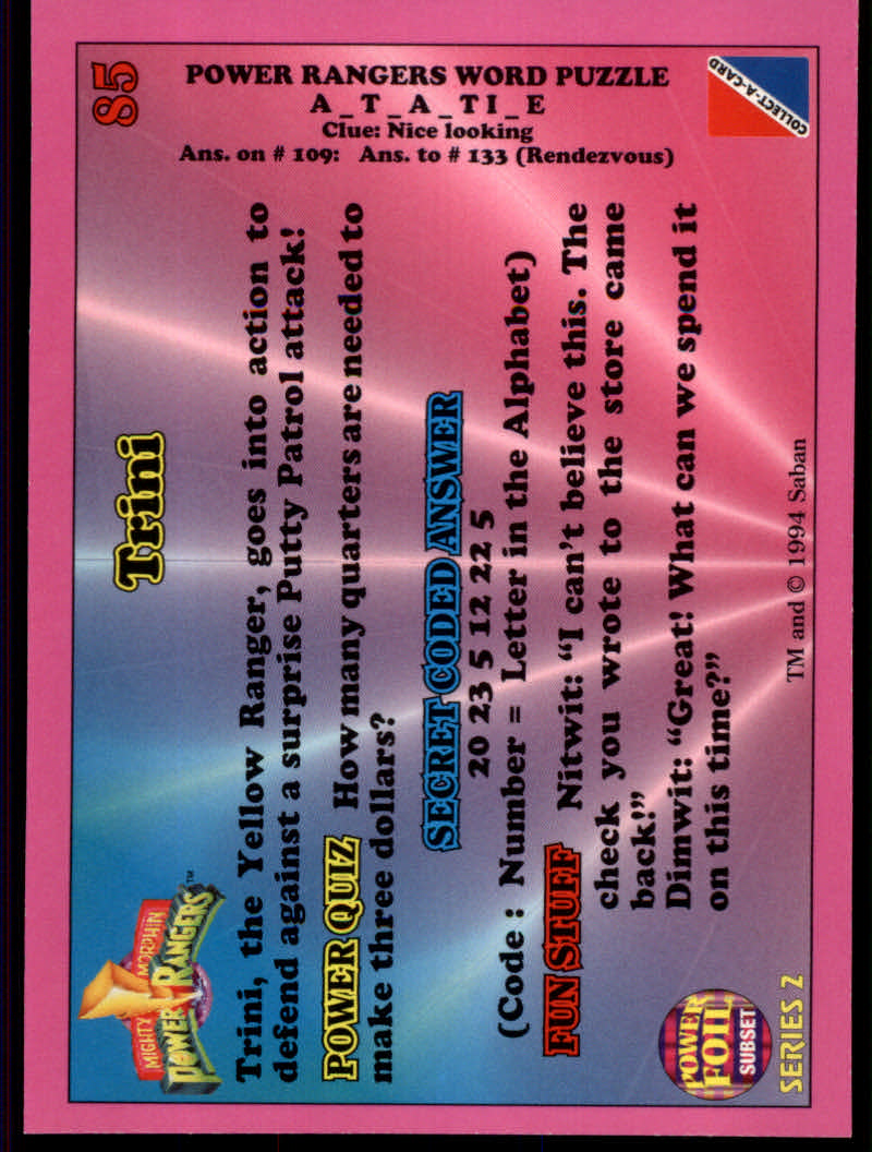 Power Rangers Series Two (1994 Collect-A-Card) "Foil" Parallel Cards - Picture 25 of 139
