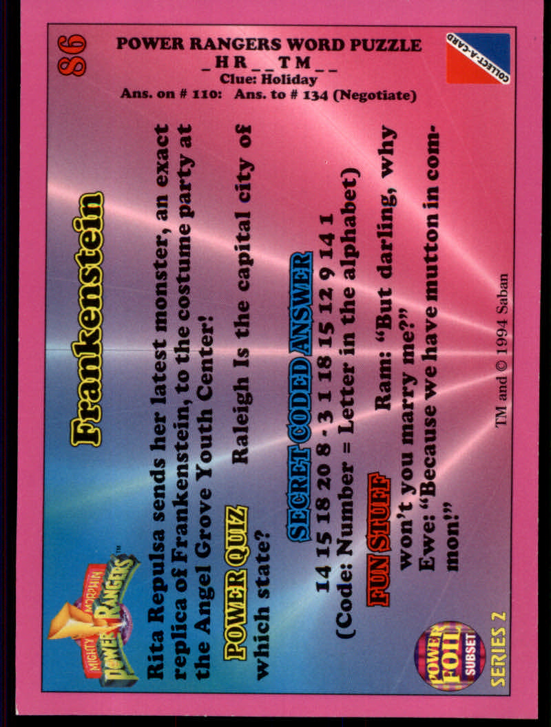 Power Rangers Series Two (1994 Collect-A-Card) "Foil" Parallel Cards - Picture 27 of 139