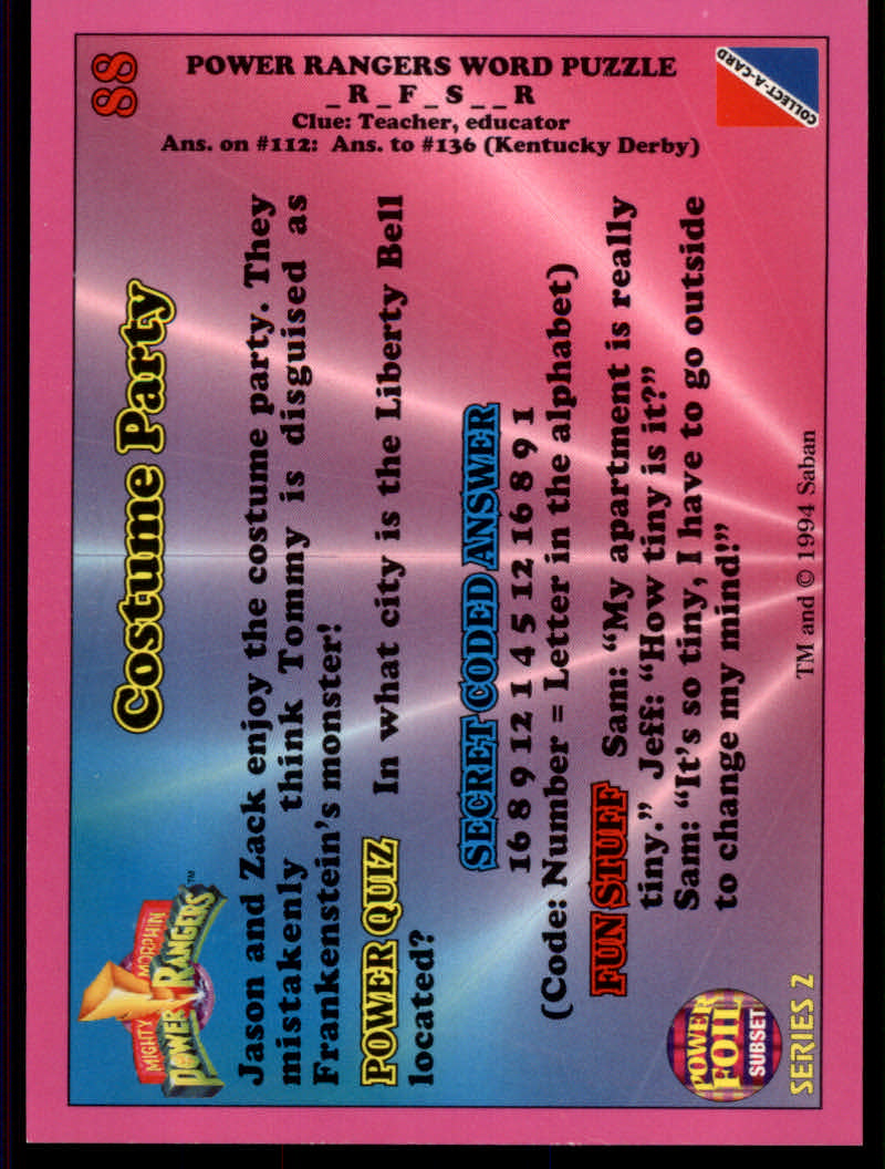 Power Rangers Series Two (1994 Collect-A-Card) "Foil" Parallel Cards - Picture 31 of 139