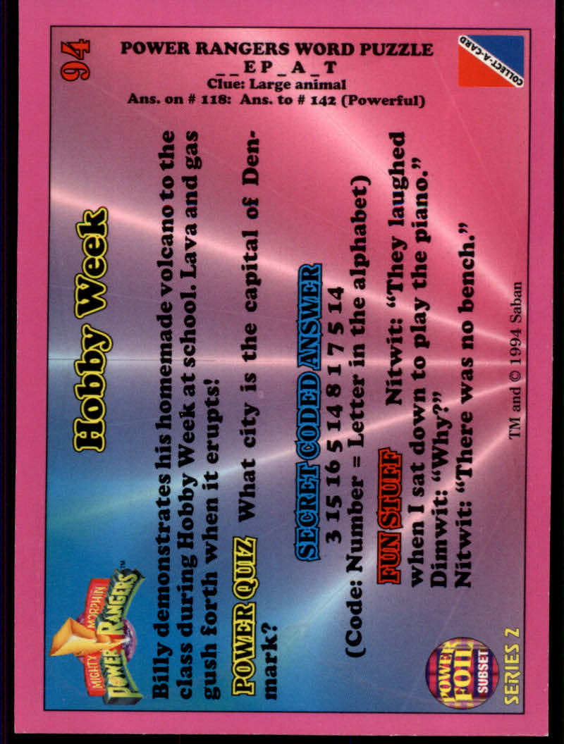 Power Rangers Series Two (1994 Collect-A-Card) "Foil" Parallel Cards - Picture 43 of 139