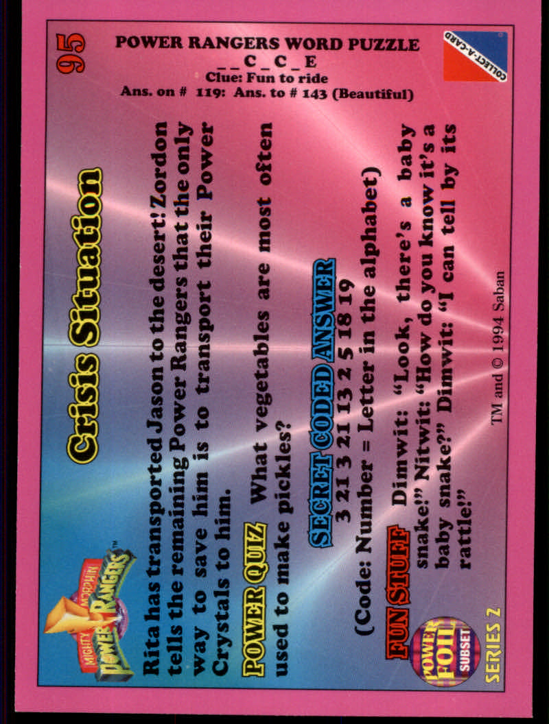 Power Rangers Series Two (1994 Collect-A-Card) "Foil" Parallel Cards - Picture 45 of 139