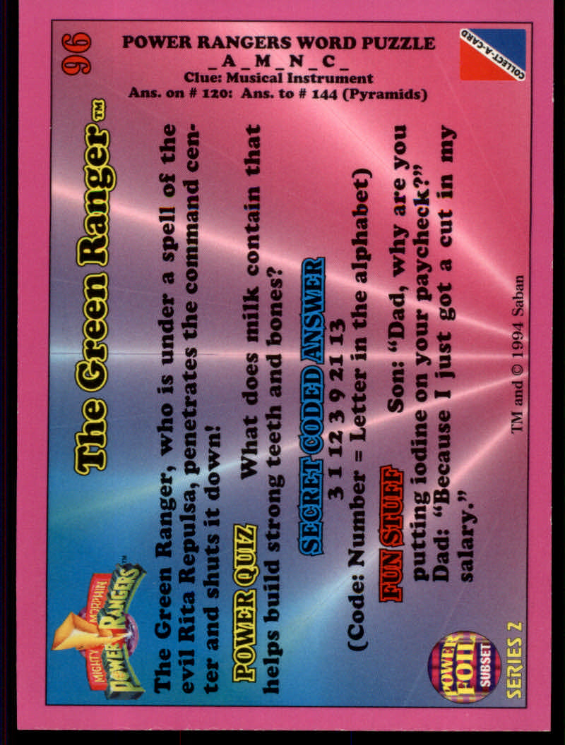Power Rangers Series Two (1994 Collect-A-Card) "Foil" Parallel Cards - Picture 47 of 139