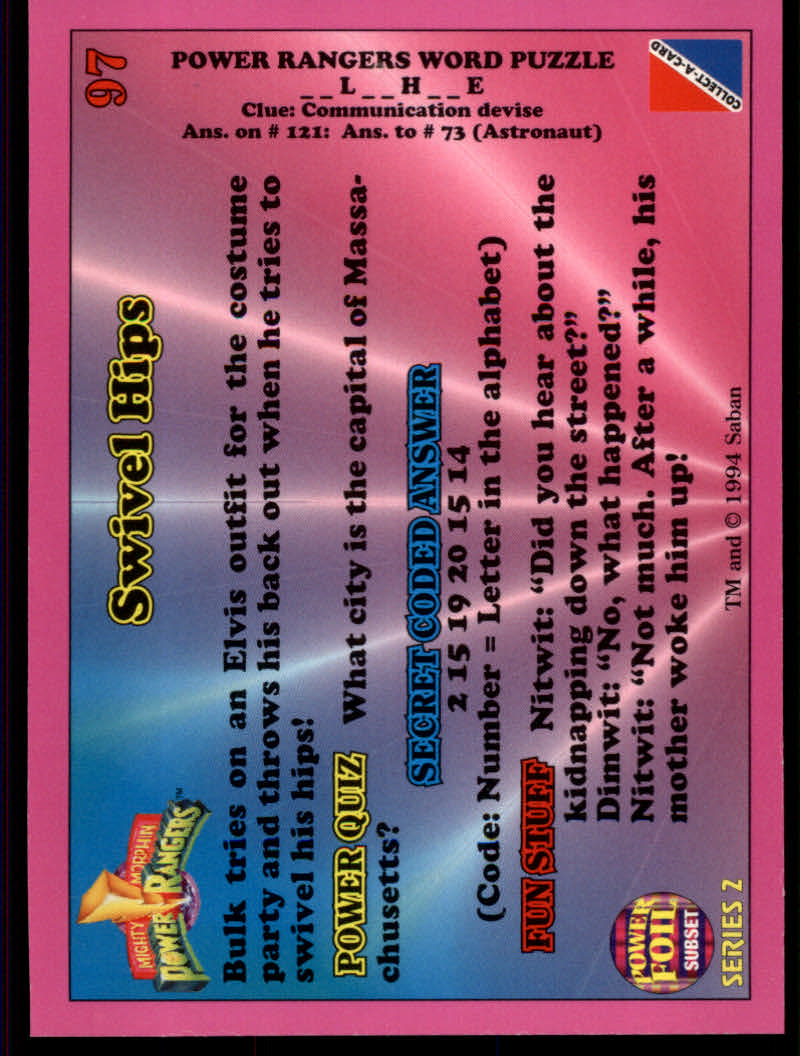 Power Rangers Series Two (1994 Collect-A-Card) "Foil" Parallel Cards - Picture 49 of 139