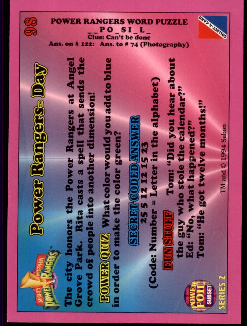 Power Rangers Series Two (1994 Collect-A-Card) "Foil" Parallel Cards - Picture 51 of 139