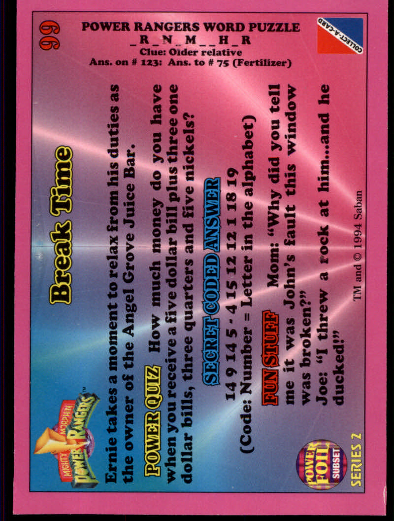 Power Rangers Series Two (1994 Collect-A-Card) "Foil" Parallel Cards - Picture 53 of 139