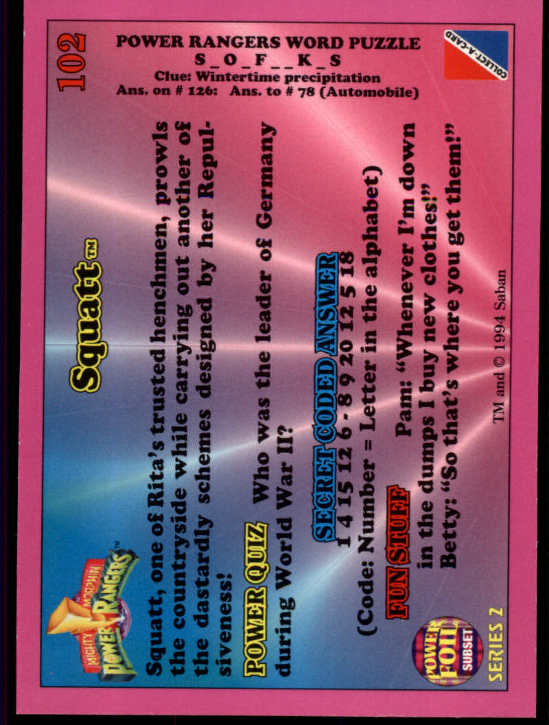 Power Rangers Series Two (1994 Collect-A-Card) "Foil" Parallel Cards - Picture 59 of 139