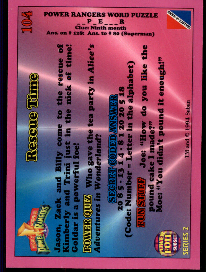 Power Rangers Series Two (1994 Collect-A-Card) "Foil" Parallel Cards - Picture 61 of 139