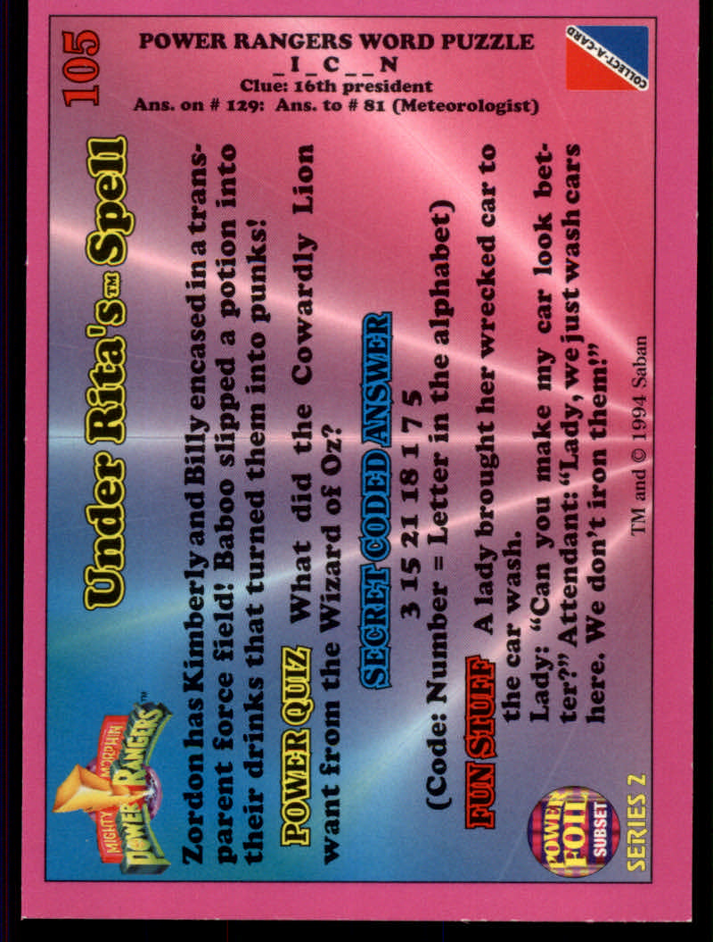 Power Rangers Series Two (1994 Collect-A-Card) "Foil" Parallel Cards - Picture 63 of 139