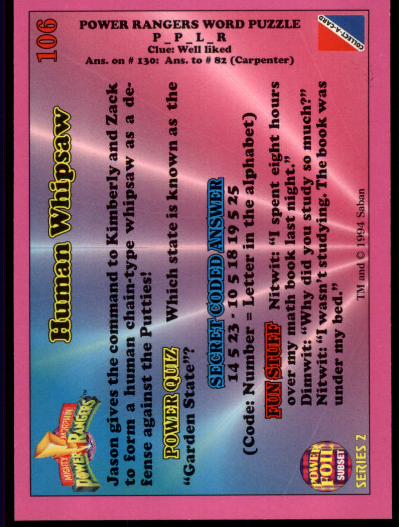 Power Rangers Series Two (1994 Collect-A-Card) "Foil" Parallel Cards - Picture 65 of 139