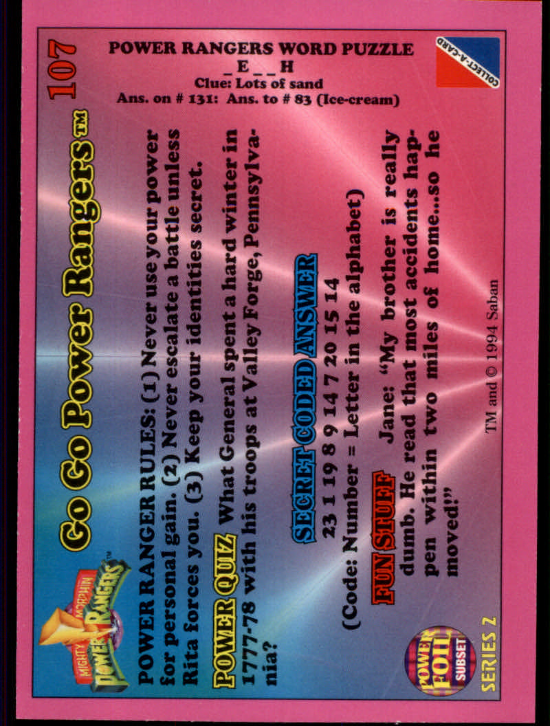 Power Rangers Series Two (1994 Collect-A-Card) "Foil" Parallel Cards - Picture 67 of 139