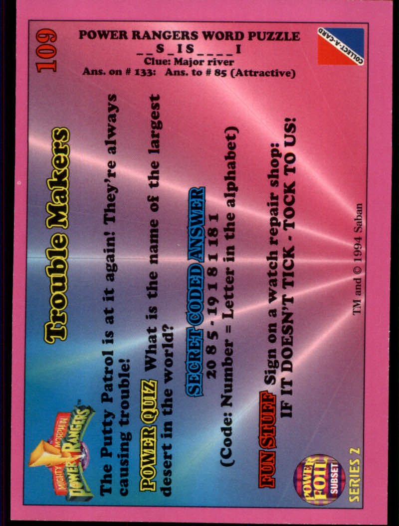Power Rangers Series Two (1994 Collect-A-Card) "Foil" Parallel Cards - Picture 71 of 139