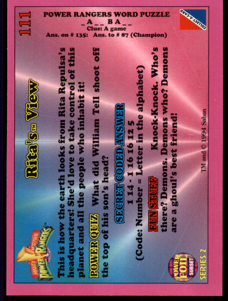Power Rangers Series Two (1994 Collect-A-Card) "Foil" Parallel Cards - Picture 75 of 139