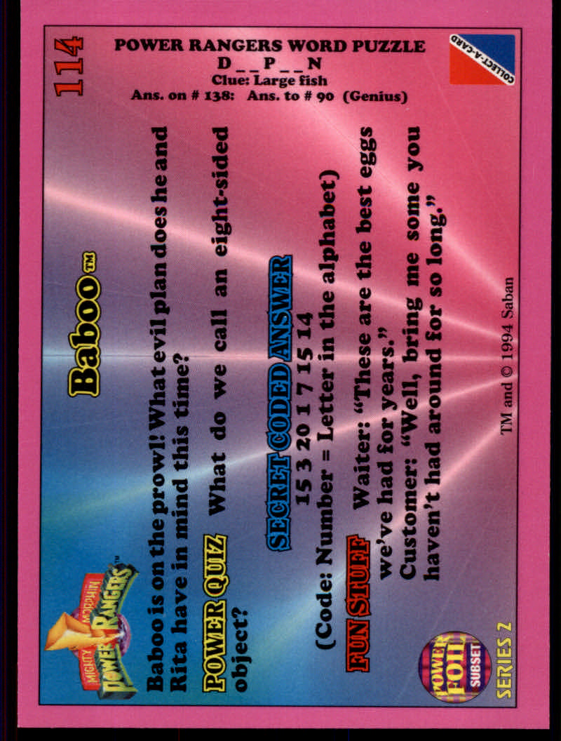 Power Rangers Series Two (1994 Collect-A-Card) "Foil" Parallel Cards - Picture 81 of 139