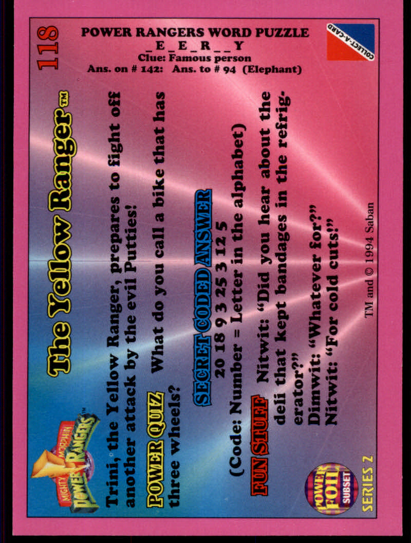 Power Rangers Series Two (1994 Collect-A-Card) "Foil" Parallel Cards - Picture 89 of 139