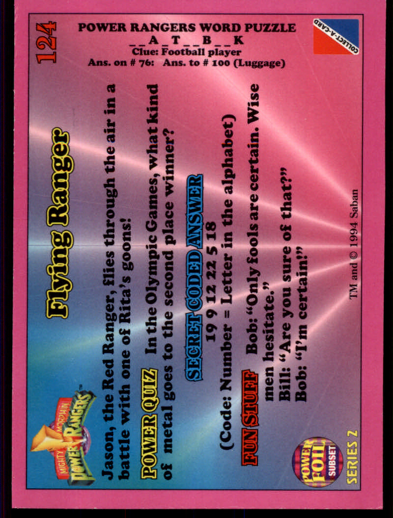 Power Rangers Series Two (1994 Collect-A-Card) "Foil" Parallel Cards - Picture 101 of 139