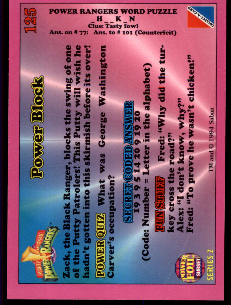 Power Rangers Series Two (1994 Collect-A-Card) "Foil" Parallel Cards - Picture 103 of 139