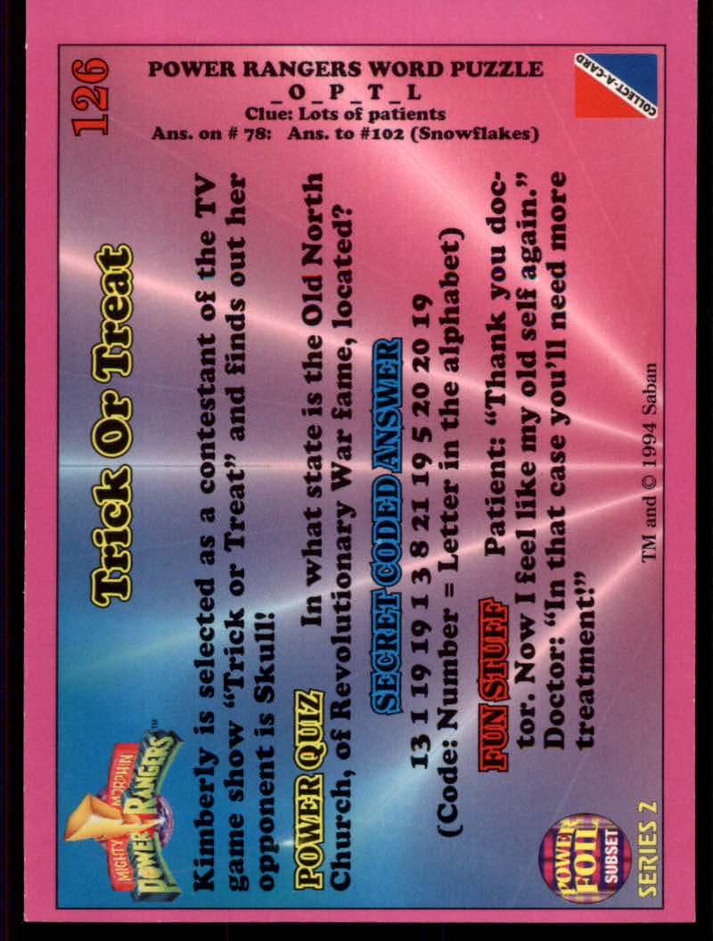 Power Rangers Series Two (1994 Collect-A-Card) "Foil" Parallel Cards - Picture 105 of 139
