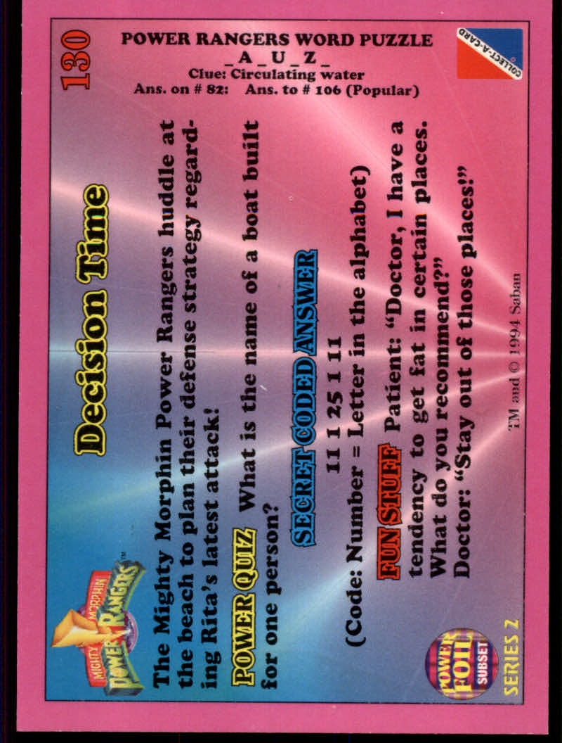 Power Rangers Series Two (1994 Collect-A-Card) "Foil" Parallel Cards - Picture 113 of 139