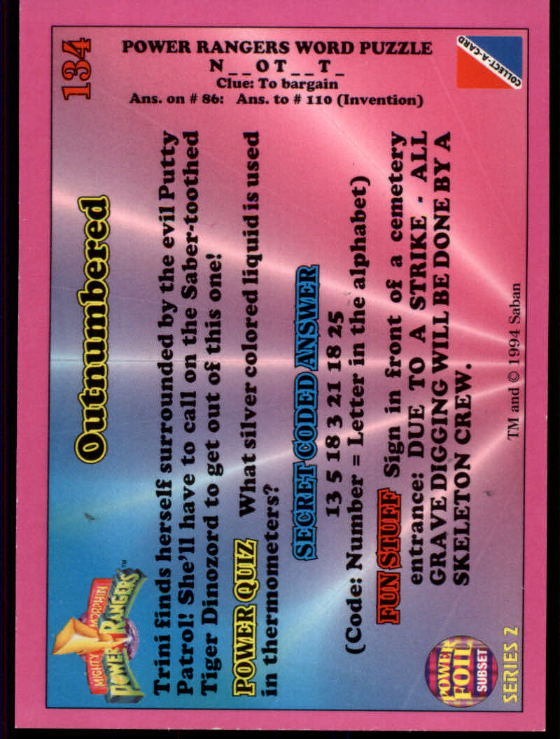 Power Rangers Series Two (1994 Collect-A-Card) "Foil" Parallel Cards - Picture 119 of 139