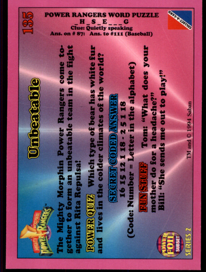 Power Rangers Series Two (1994 Collect-A-Card) "Foil" Parallel Cards - Picture 121 of 139