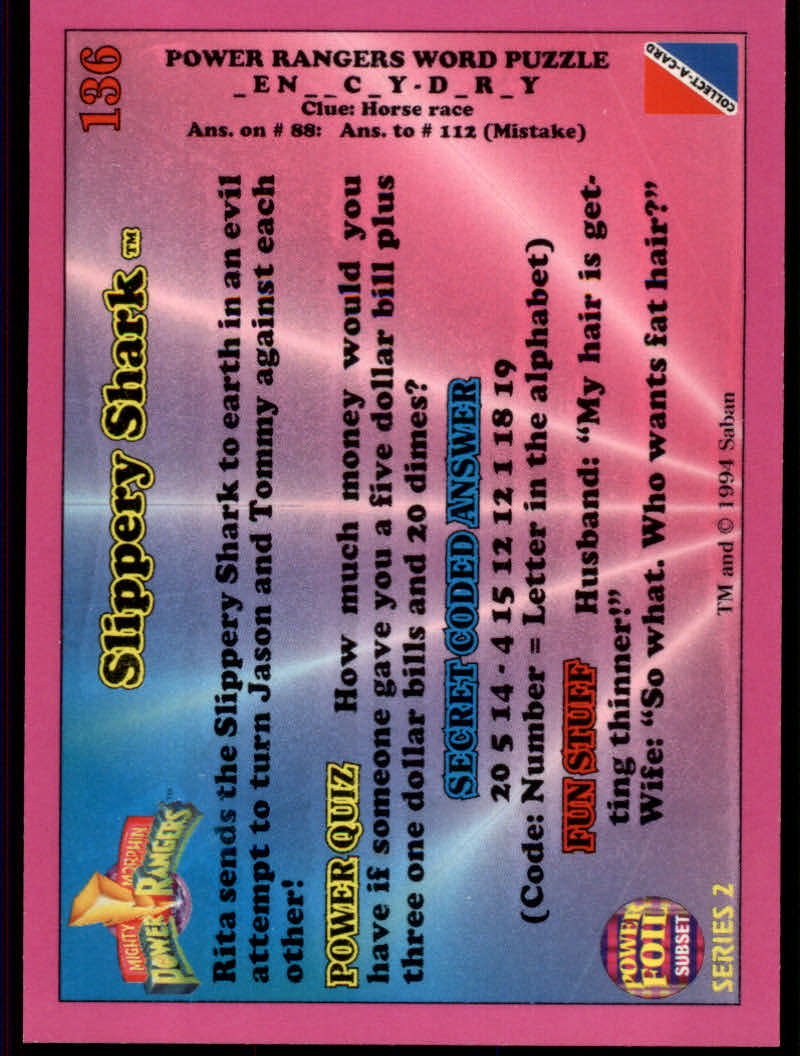 Power Rangers Series Two (1994 Collect-A-Card) "Foil" Parallel Cards - Picture 123 of 139