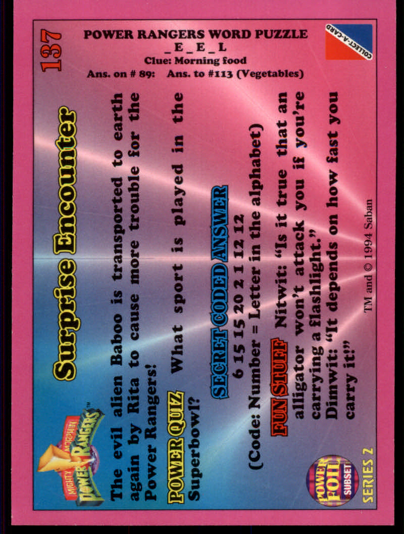 Power Rangers Series Two (1994 Collect-A-Card) "Foil" Parallel Cards - Picture 125 of 139