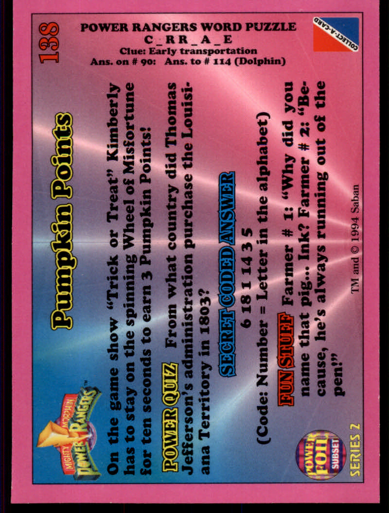 Power Rangers Series Two (1994 Collect-A-Card) "Foil" Parallel Cards - Picture 127 of 139