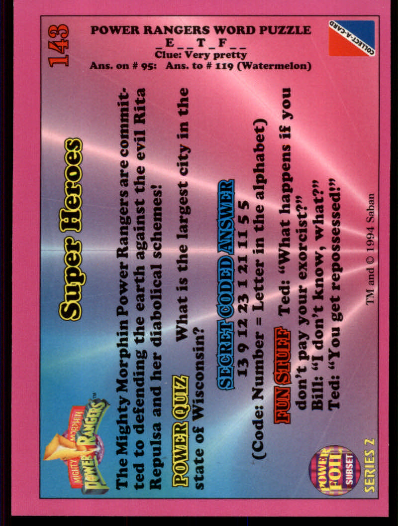 Power Rangers Series Two (1994 Collect-A-Card) "Foil" Parallel Cards - Picture 137 of 139