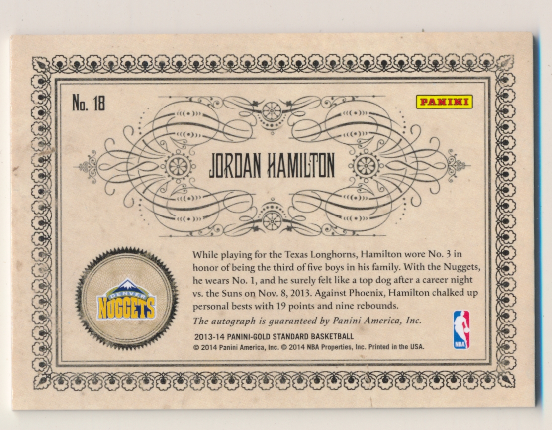 2013-14 Panini Gold Standard Gold Scripts #18 Jordan Hamilton/149 back image